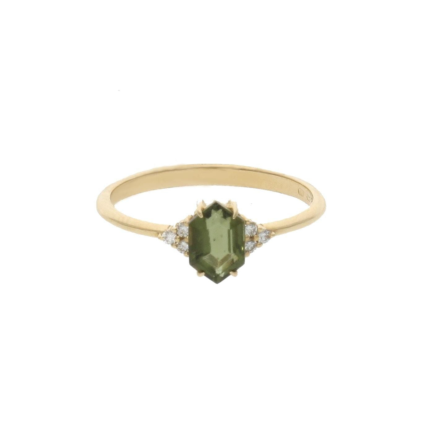 Hexagon Moldavite Engagement Ring With Diamond - Hexara