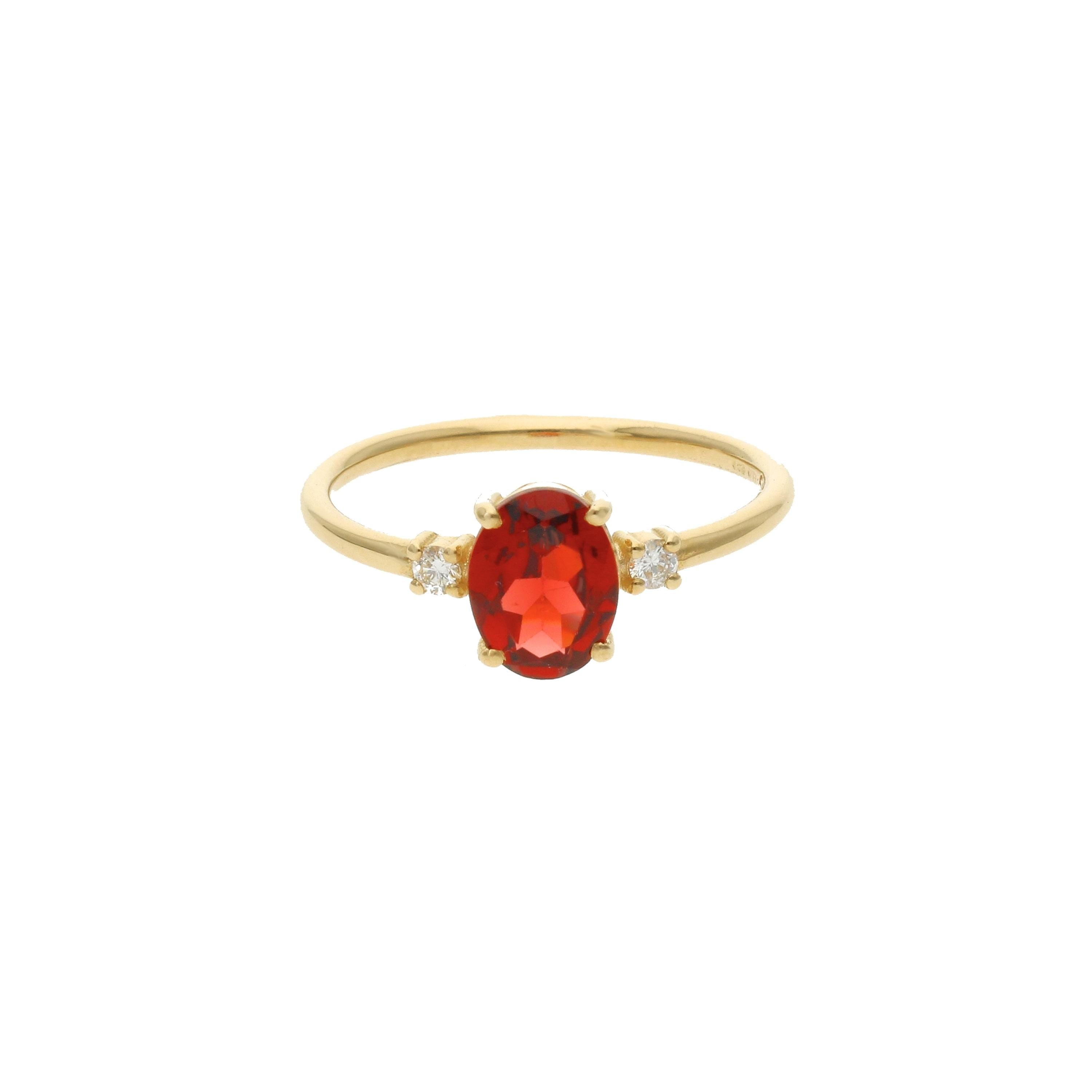 Garnet Engagement Ring With Diamond - 14k Gold Oval Garnet Ring - Natural Garnet Ring - Solid Gold Garnet Ring With Diamond