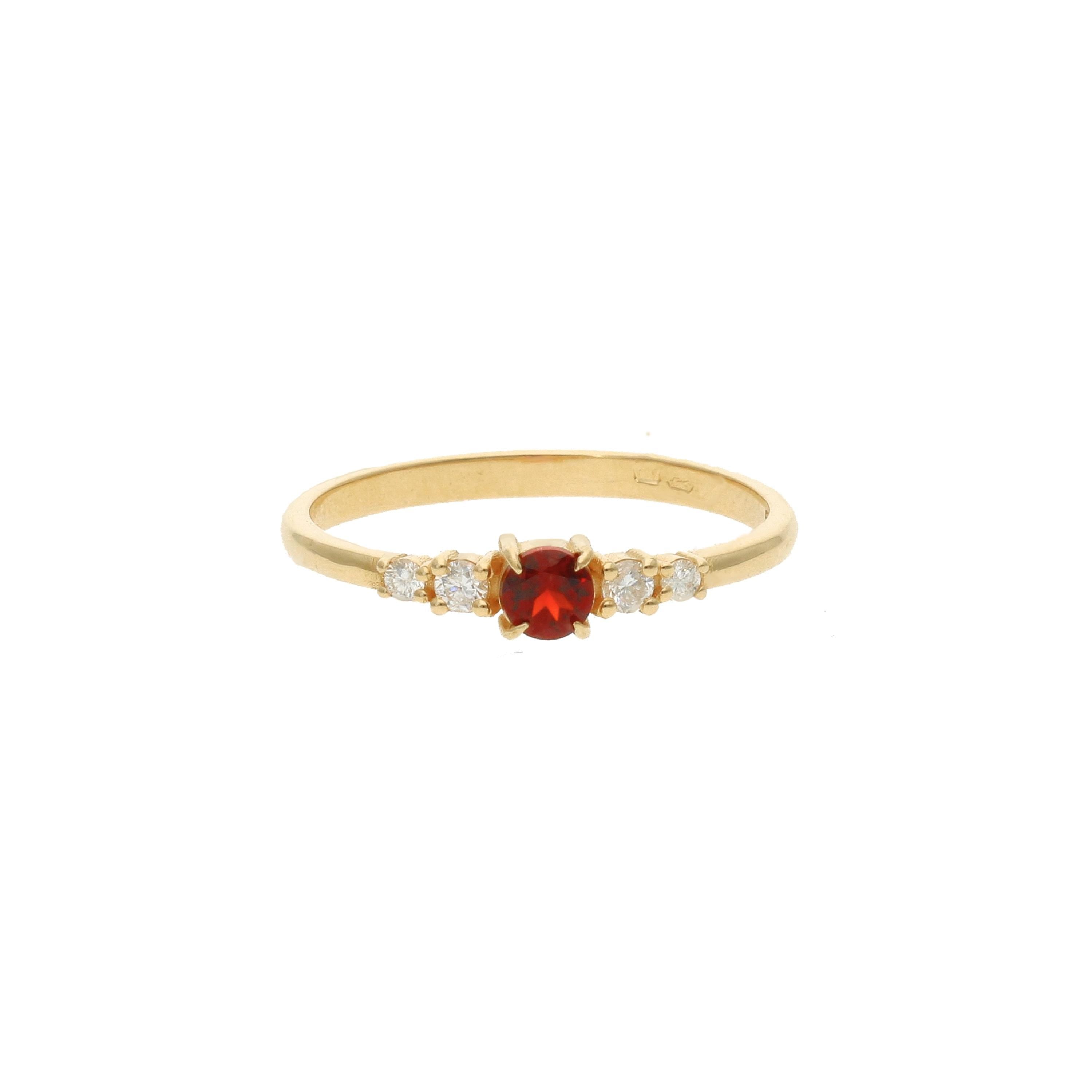Zögere Granat -Verlobungsring mit Diamant - 14K Gold Runder Granat Ring - natürlicher Granatring - Massives Goldbarnet -Ring mit Diamant