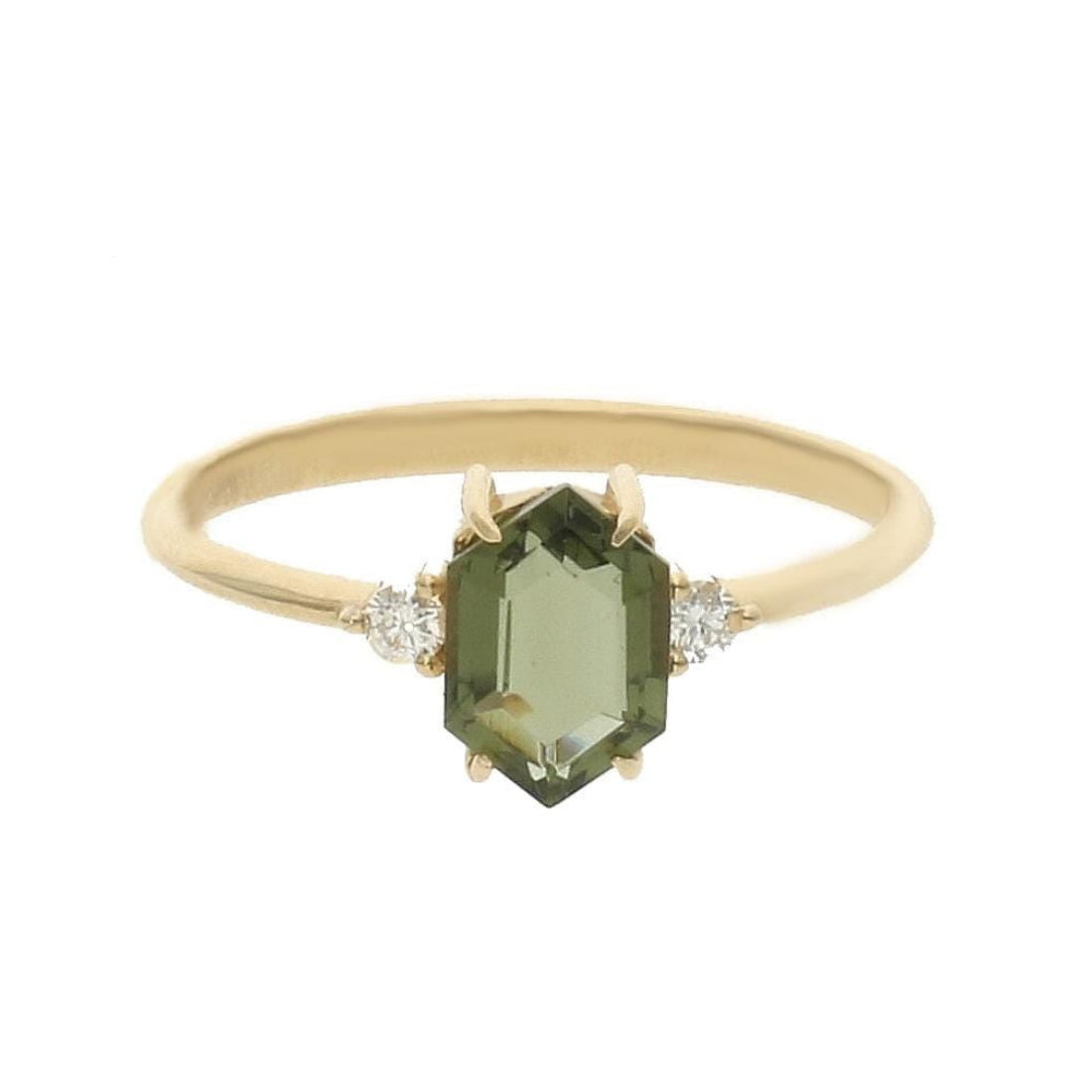 Hexagon Moldavite Ring With Diamond  - Hexara Uno