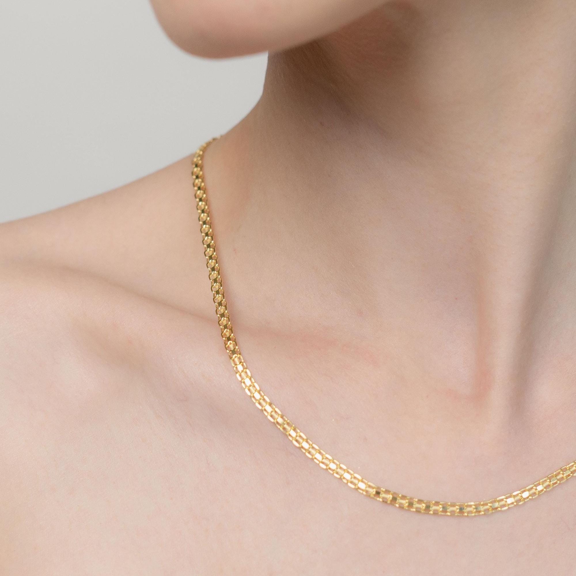 Halskette aus 14 Karat Gelbgold – Halskette aus massivem Gold im Bismarck-Design – Kette aus 14 Karat Gold – Schmale Halskette aus Gold im Bismarck-Design – Geschenk für Damen