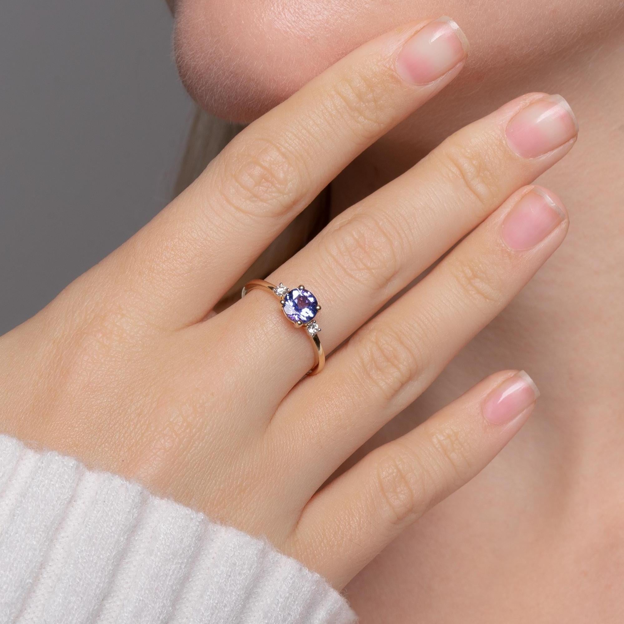 Tansanit-Verlobungsring mit Diamanten – Tansanit-Goldring – Dreistein-Tansanit-Diamantring – Propasal-Goldring