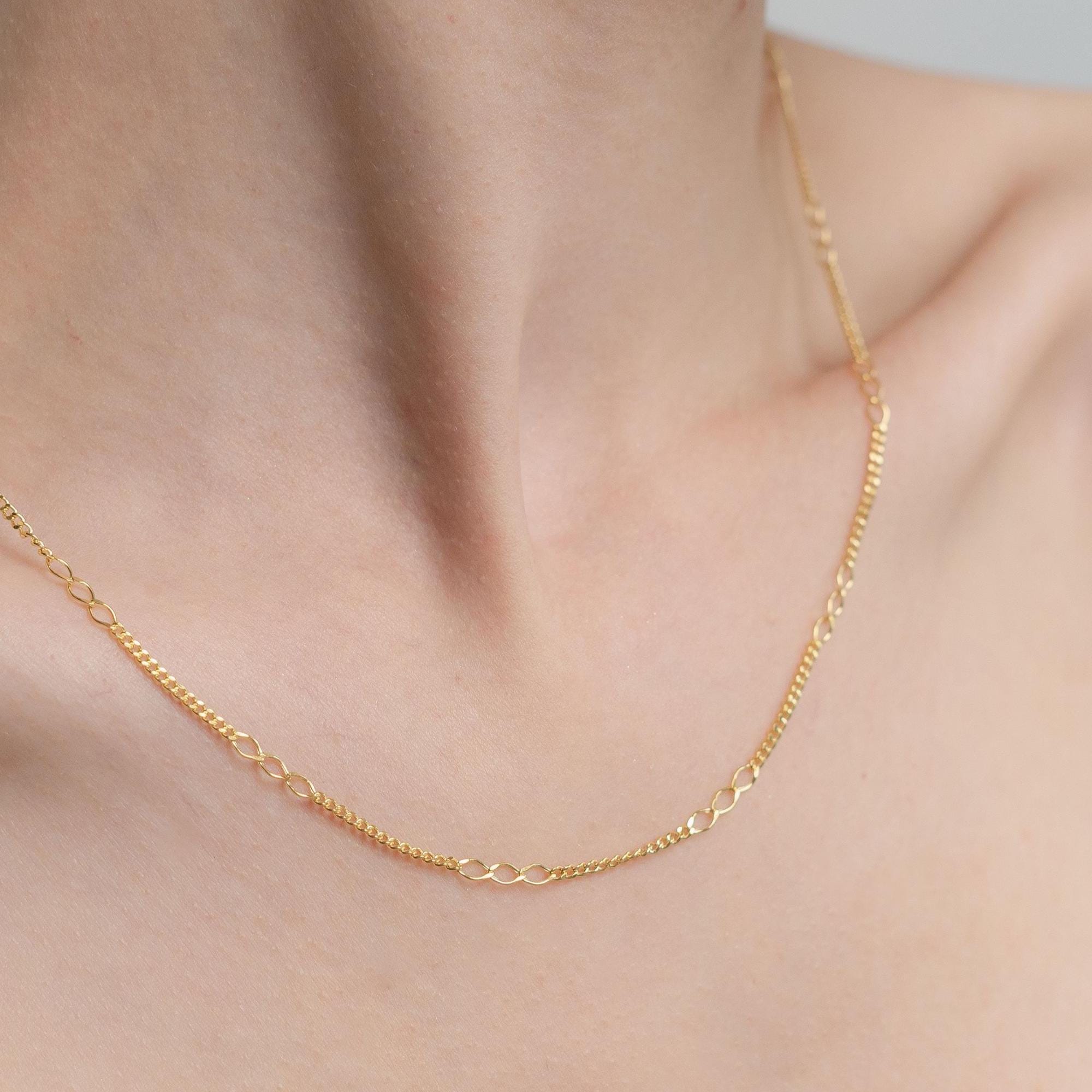 Halskette aus 14 Karat Gelbgold – Halskette aus massivem Gold – Kette aus 14 Karat Gold – Zarte Goldkette – Geschenk für Damen