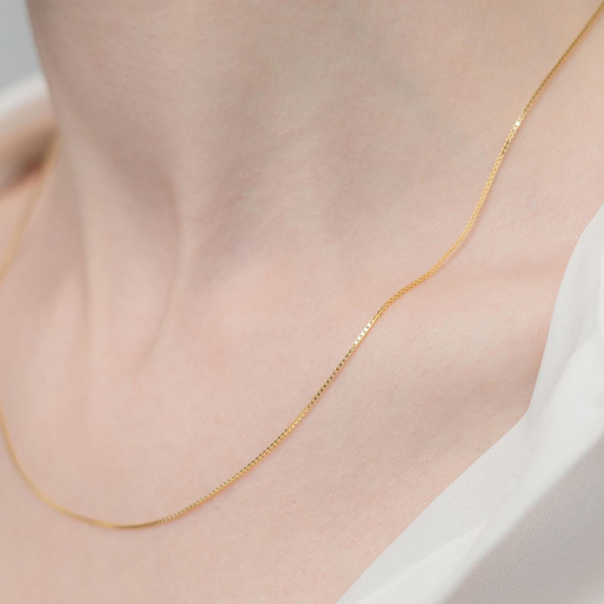 Halskette aus massivem Gold – 14 Karat Goldkette – Dünne Boxkette – Zarte Goldkette – 14 Karat Minimalistische Goldkette
