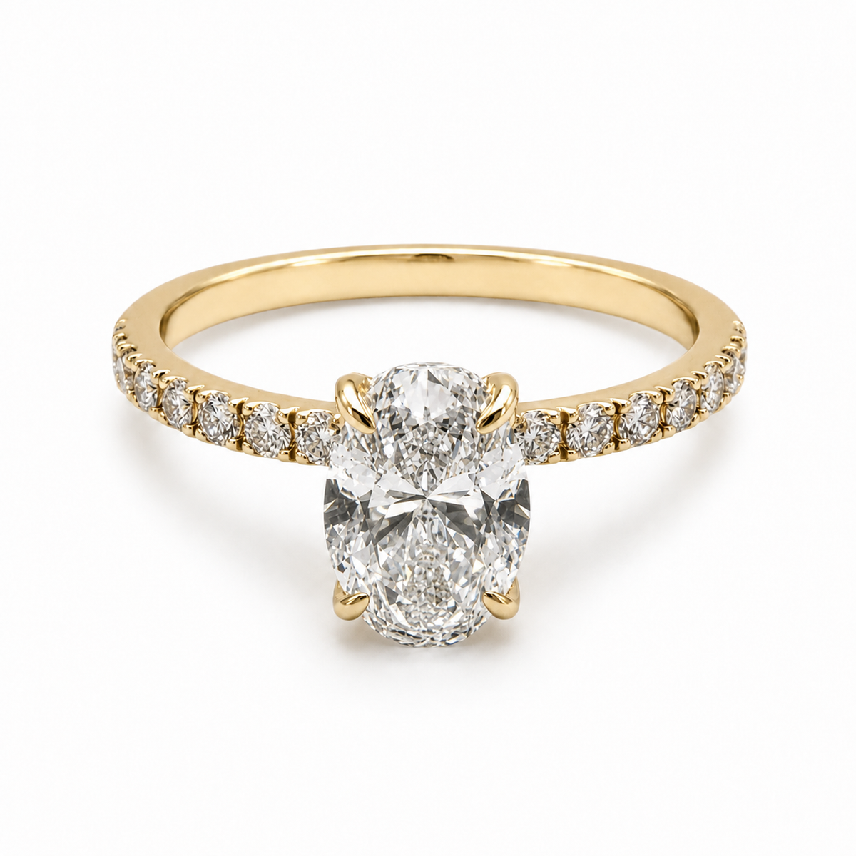 Oval Cut Diamond Engagement Ring with Diamond Band - Lab Grown