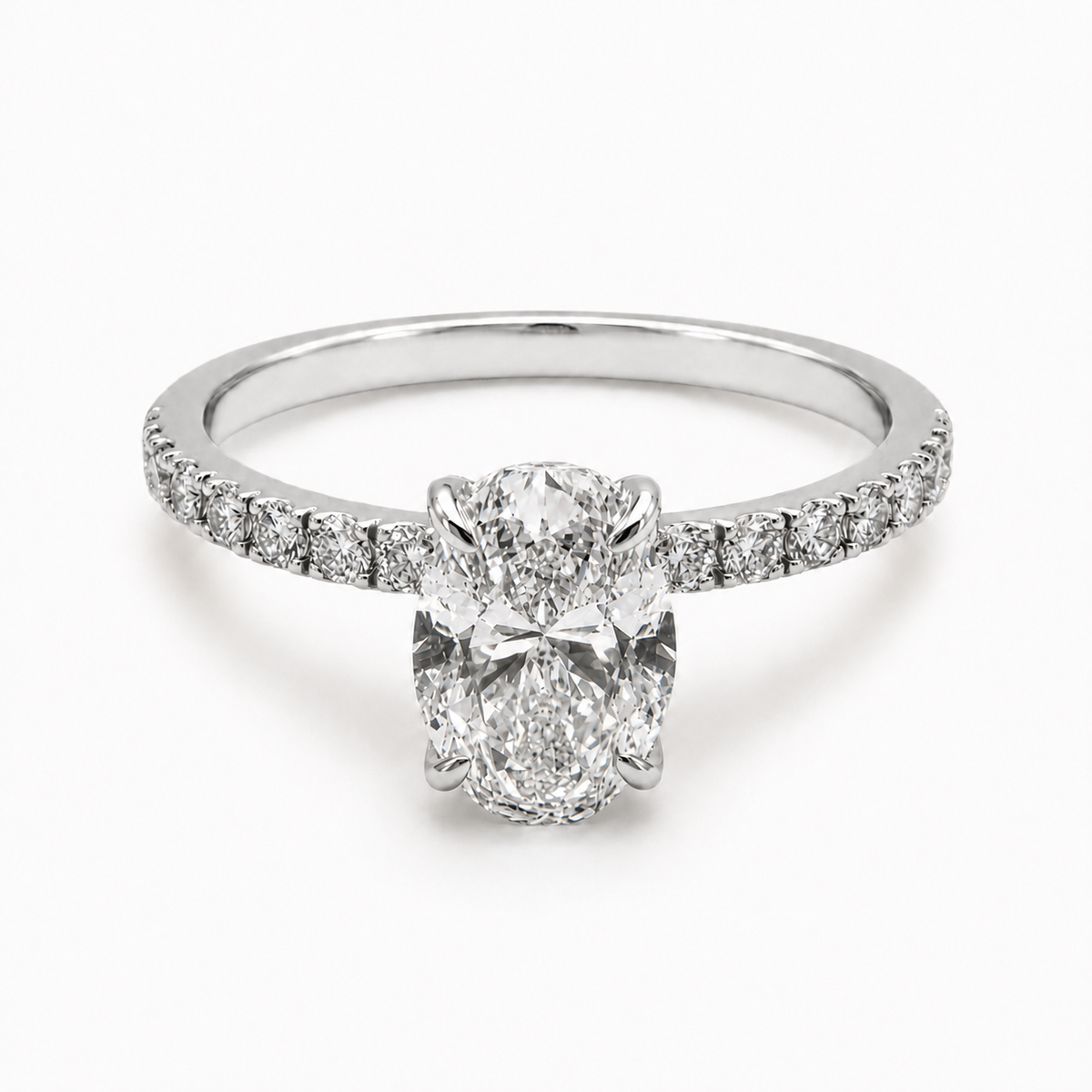 Oval Cut Diamond Engagement Ring with Diamond Band - Lab Grown
