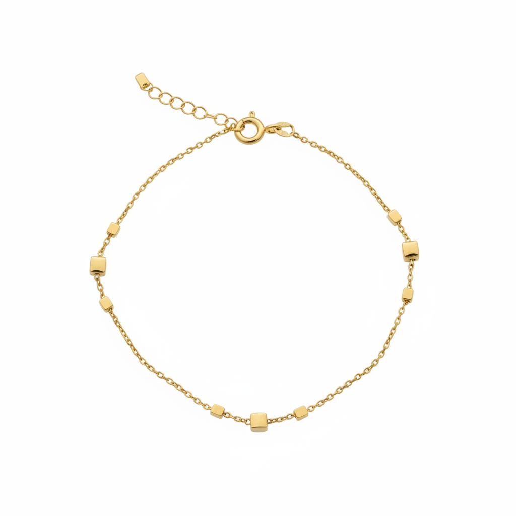 14K Gold Cube Bead Chain Bracelet 1.00mm