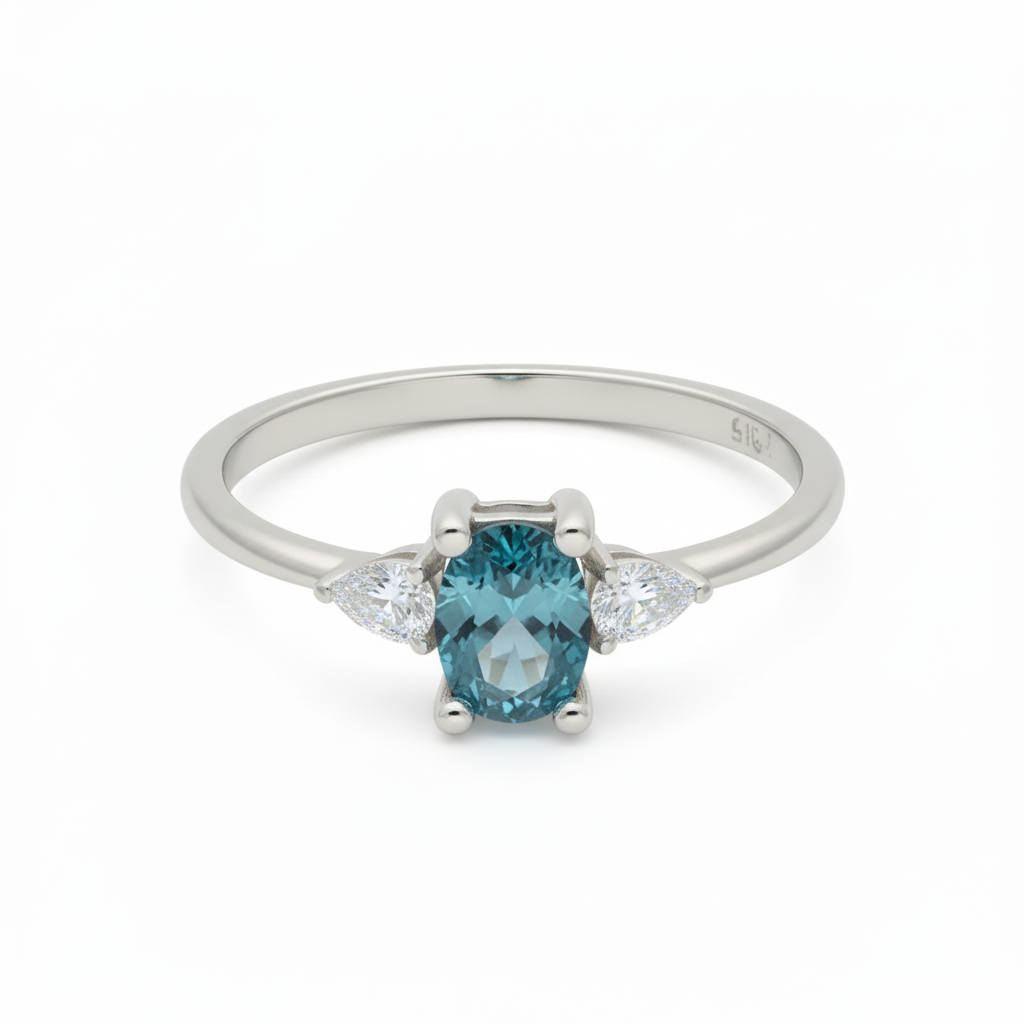 Drei-Stein Blauer Diamant Ring