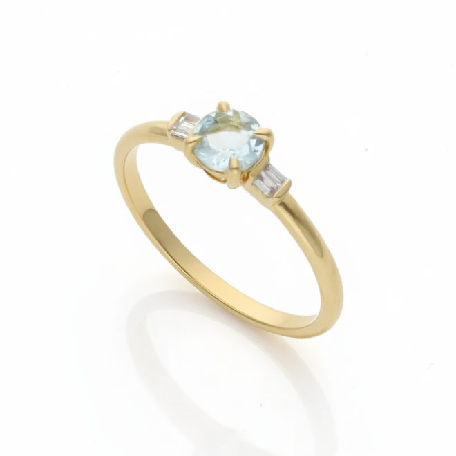Aquamarine Ring With Baguette Diamonds