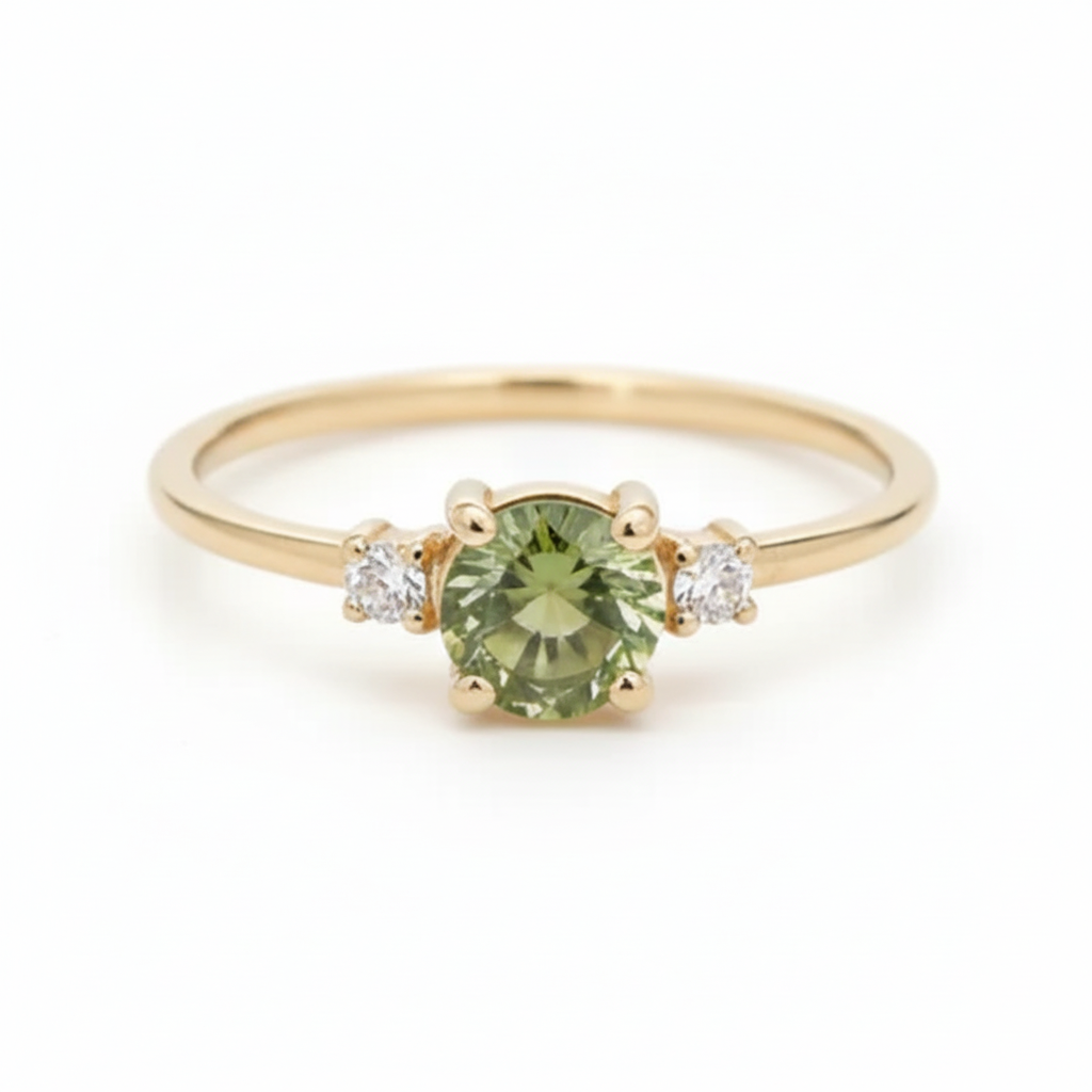 Green Sapphire Engagement Ring With Diamond