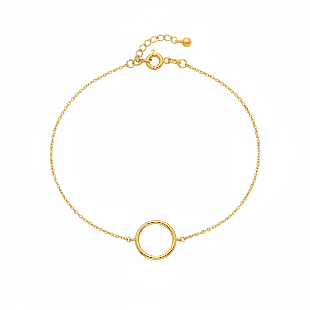 14K Gold Circle Bracelet with Zirconia Detail