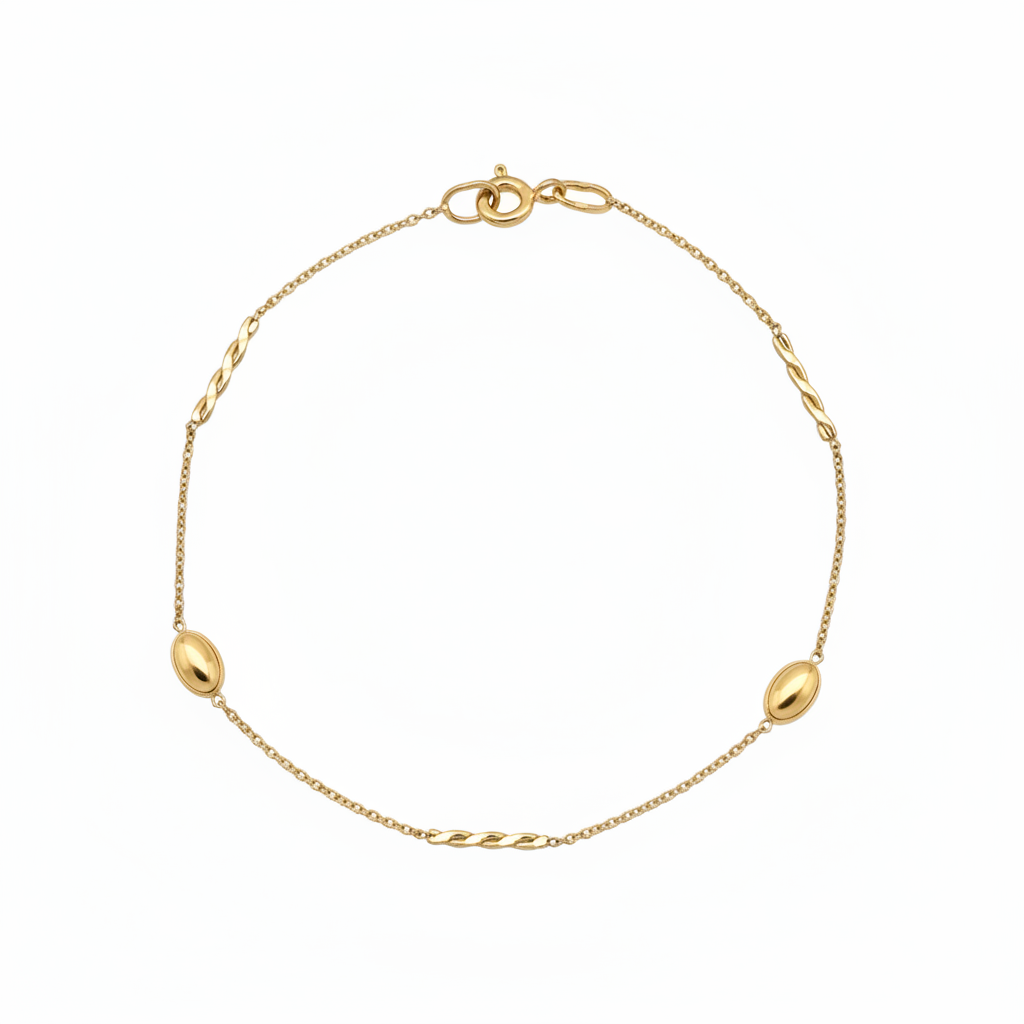 14K Gold Oval Station Bracelet