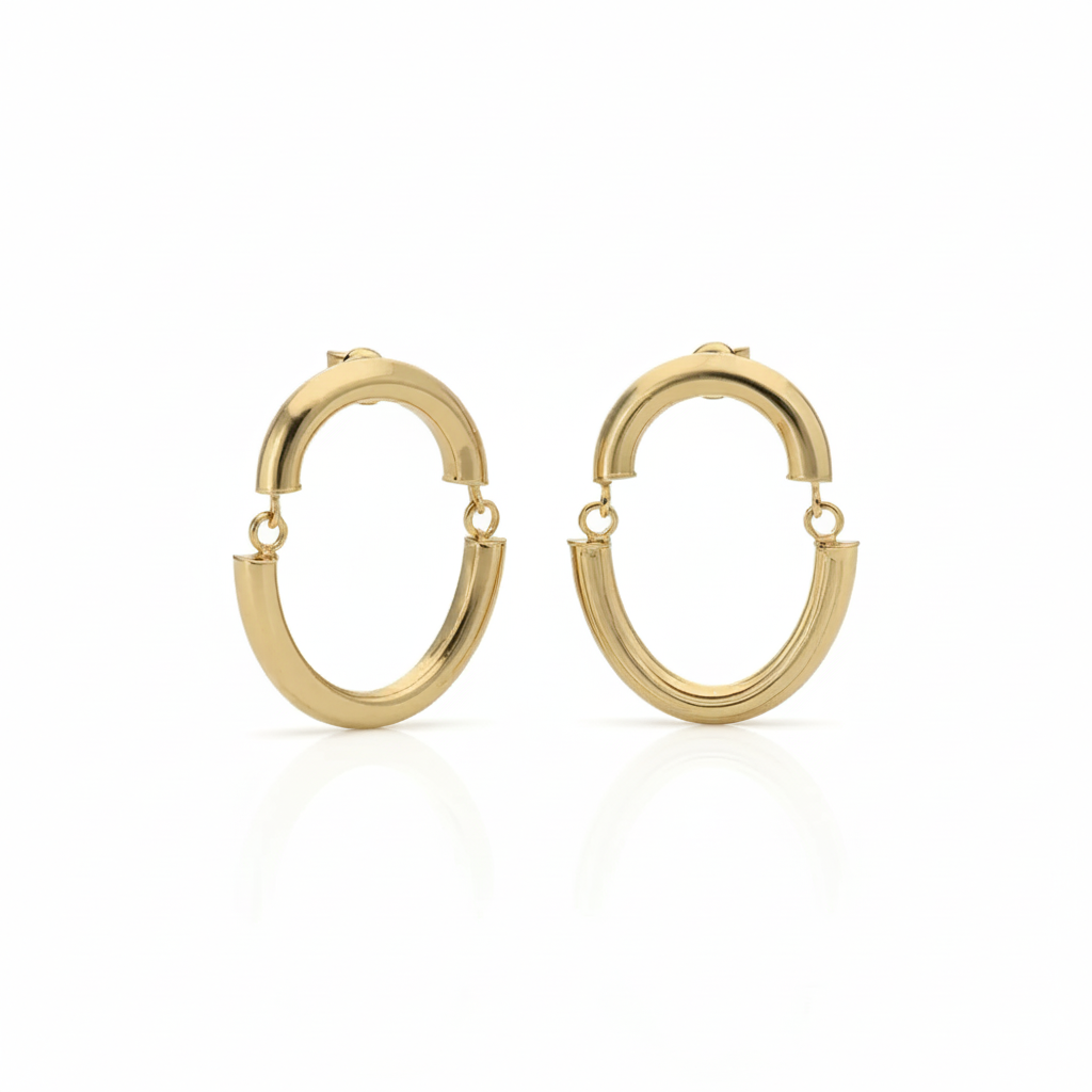 14karátové Zlaté Propojené Oválné Kruhové Náušnice