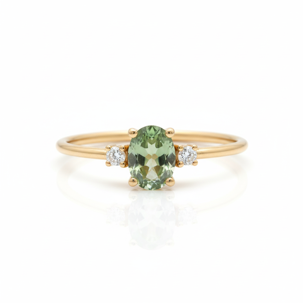 Oval Green Sapphire And Diamonds - Trinity Ring