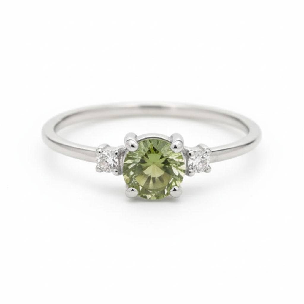 Grüner Saphir Verlobungsring mit Diamanten aus 14 karätigem Gold