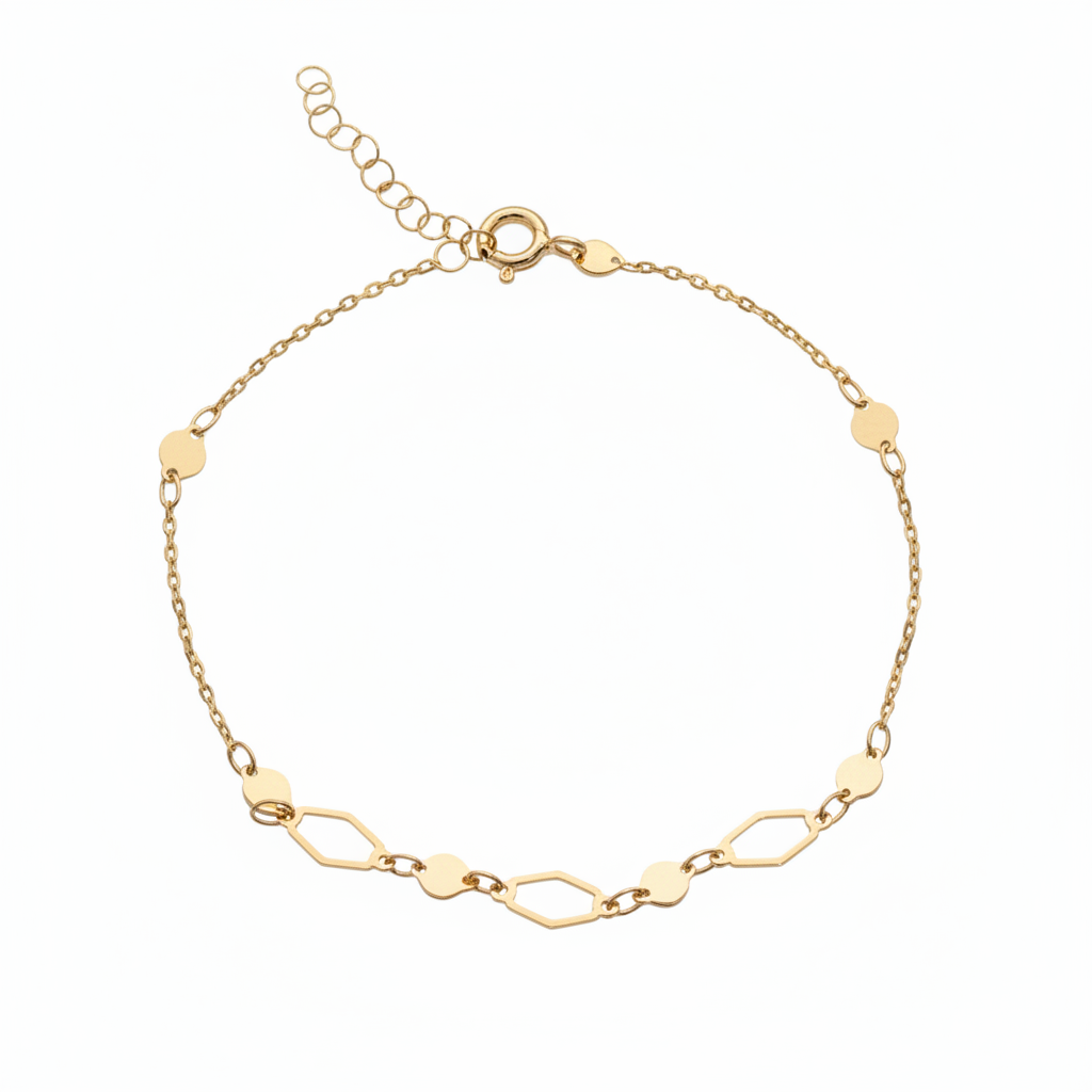 14K Gold Diamond Link Disc Chain Bracelet 1.05mm