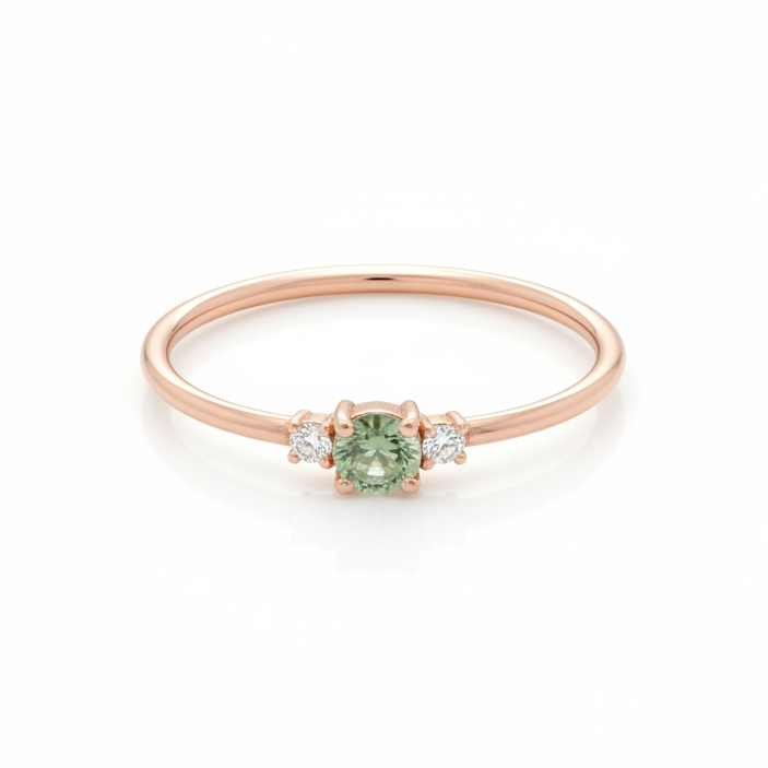 Dainty Green Sapphire Engagement Ring With Diamond