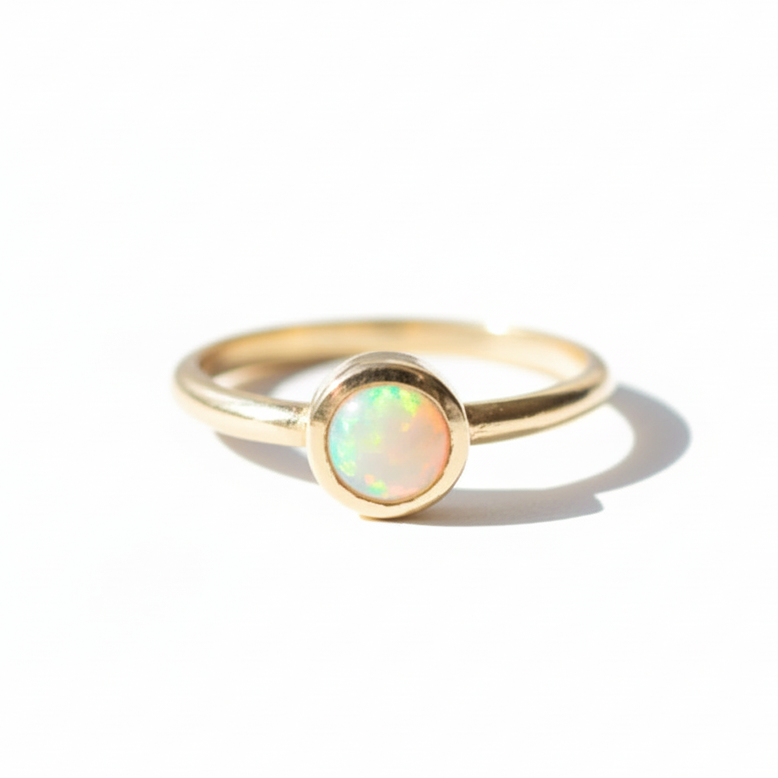 Solitaire opálový prsten v rámečkovém osazení – 14K zlato