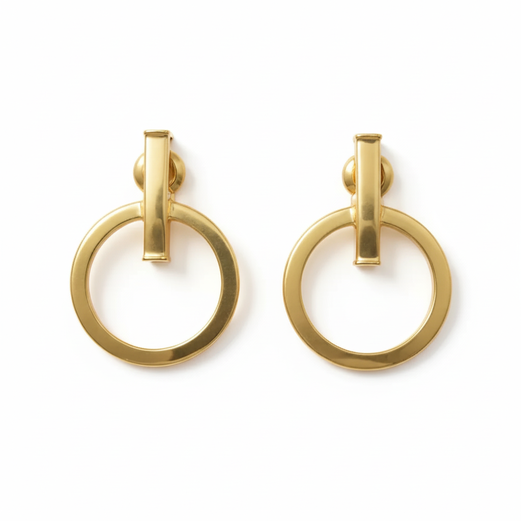 Geometrische Kreis-Stab Ohrstecker aus 14 Karat Massivgold