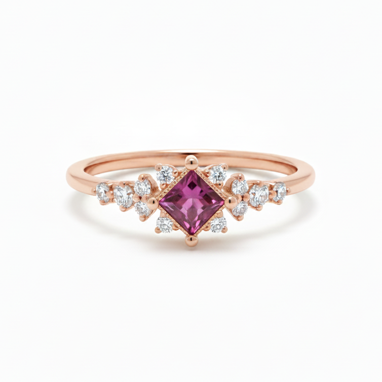 Princess Cut Amethyst and Diamond Ring