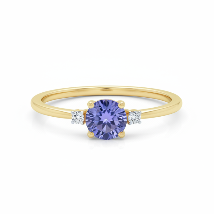 Three Stone Tanzanite Diamond Ring