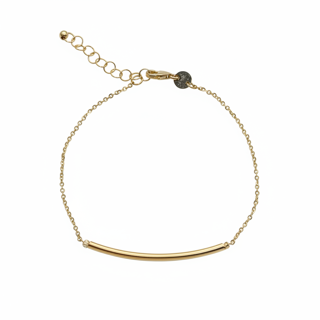 14K Gold Curved Tube Bar Chain Bracelet 0.65mm