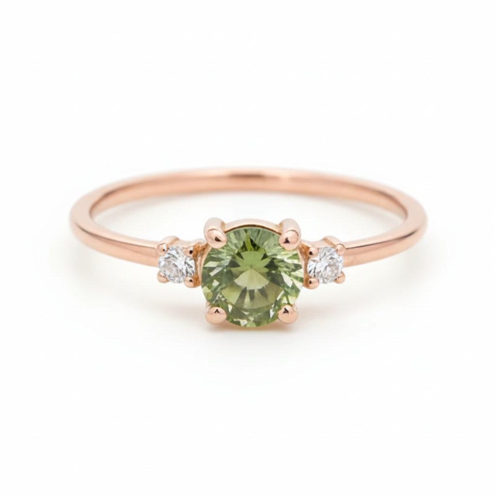 Grüner Saphir Verlobungsring mit Diamanten aus 14 karätigem Gold