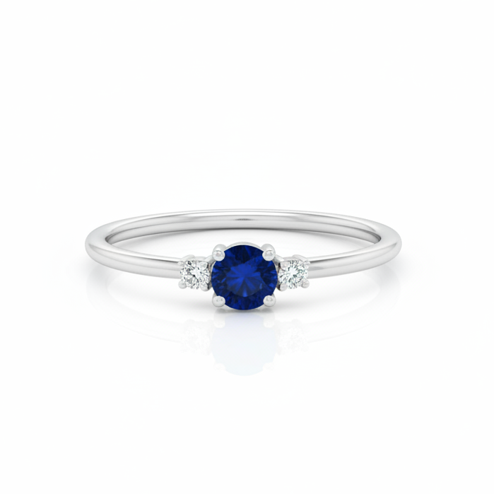 Dainty Blue Sapphire Ring With Diamond