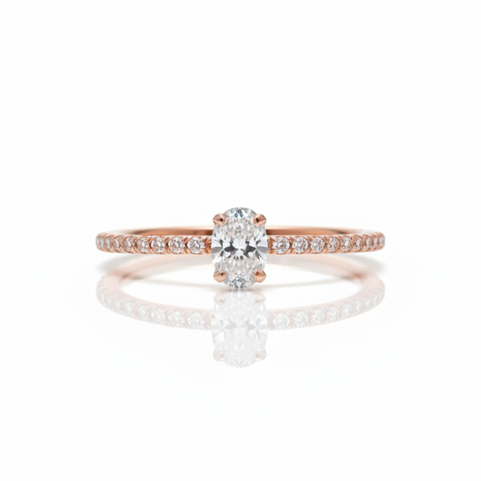 Oval Diamond Halo Engagement Ring In Rose Prong - GIA Certified
