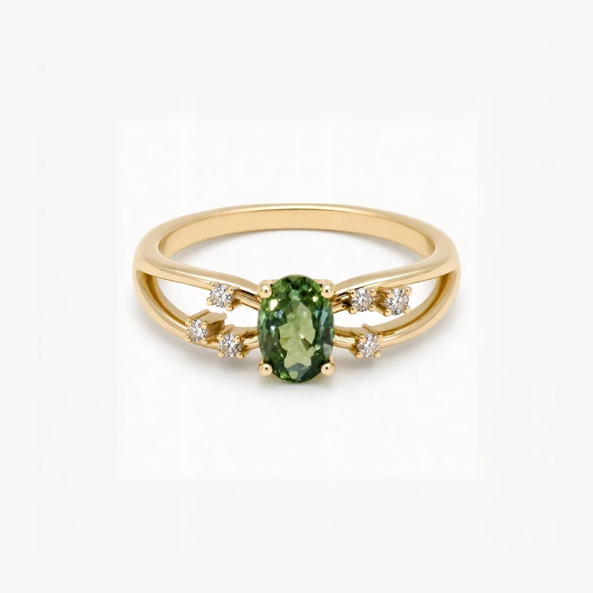 Oval Green Sapphire & Diamond Split Ring