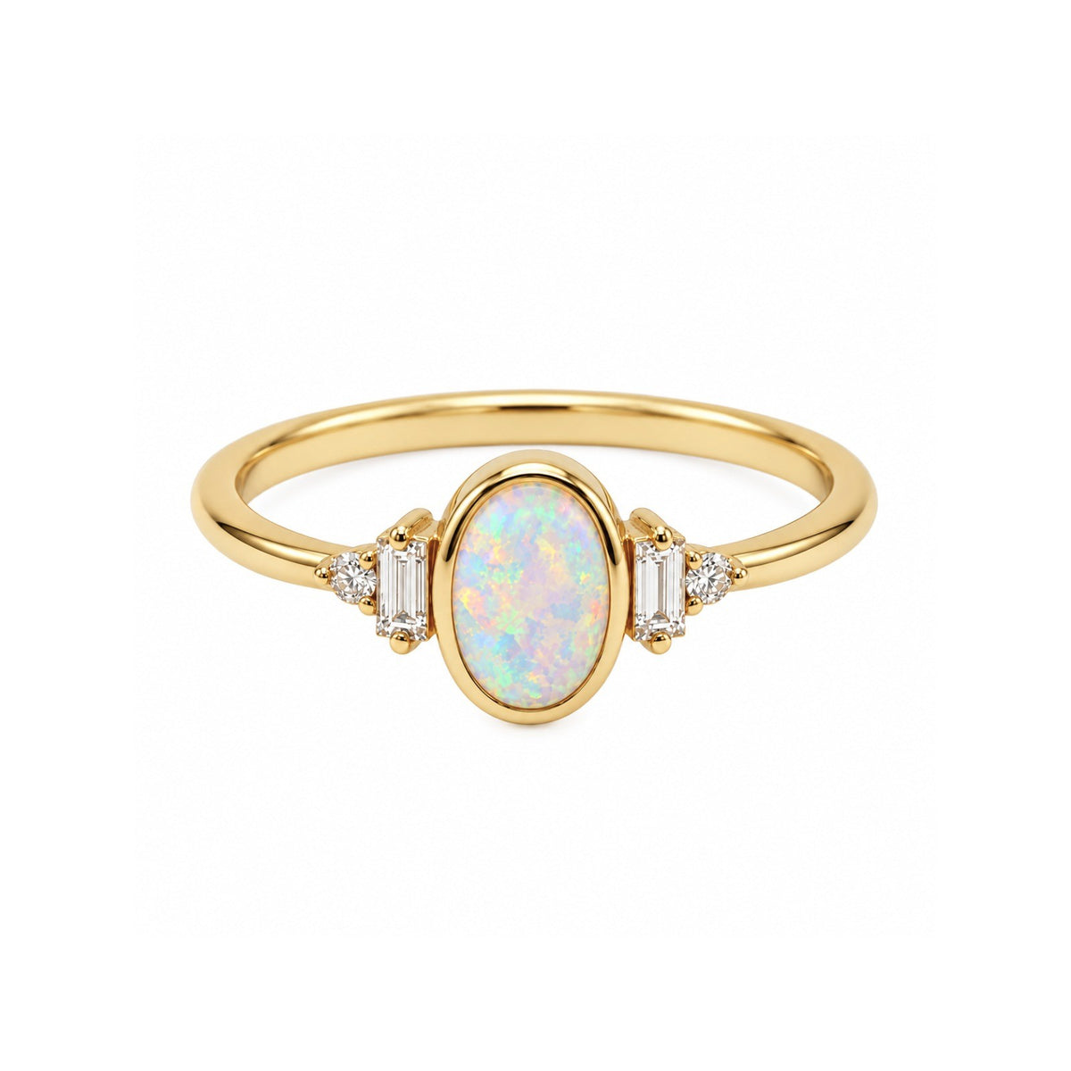 Oval Opal & Diamond Bezel Set Ring
