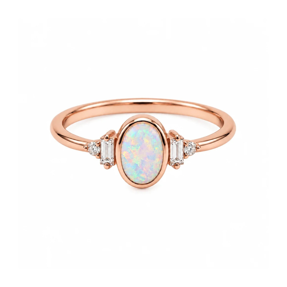 Oval Opal & Diamond Bezel Set Ring