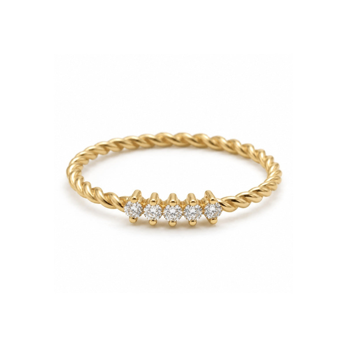 Zlatý prsten s diamanty – kroucená obroučka, 14K zlato