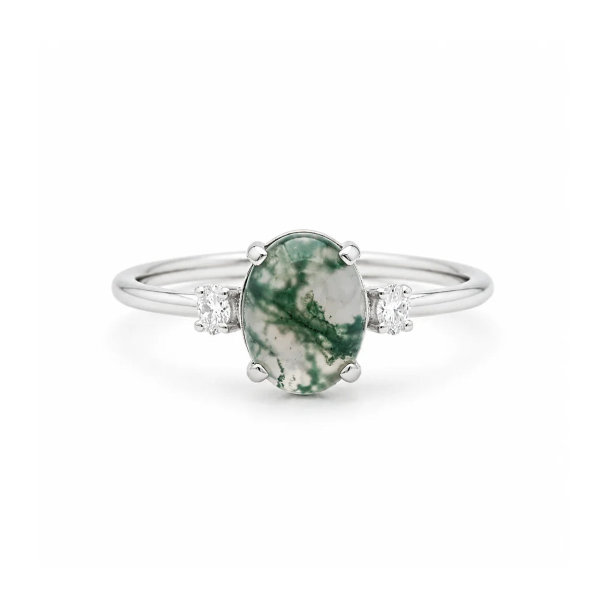 Cabochon Moss Agate Ring With Diamond - Trinity