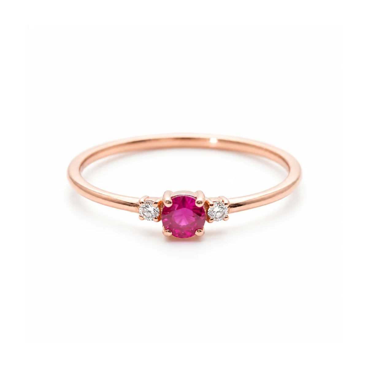 Dainty Gold Ruby Ring With Diamond - Trinity