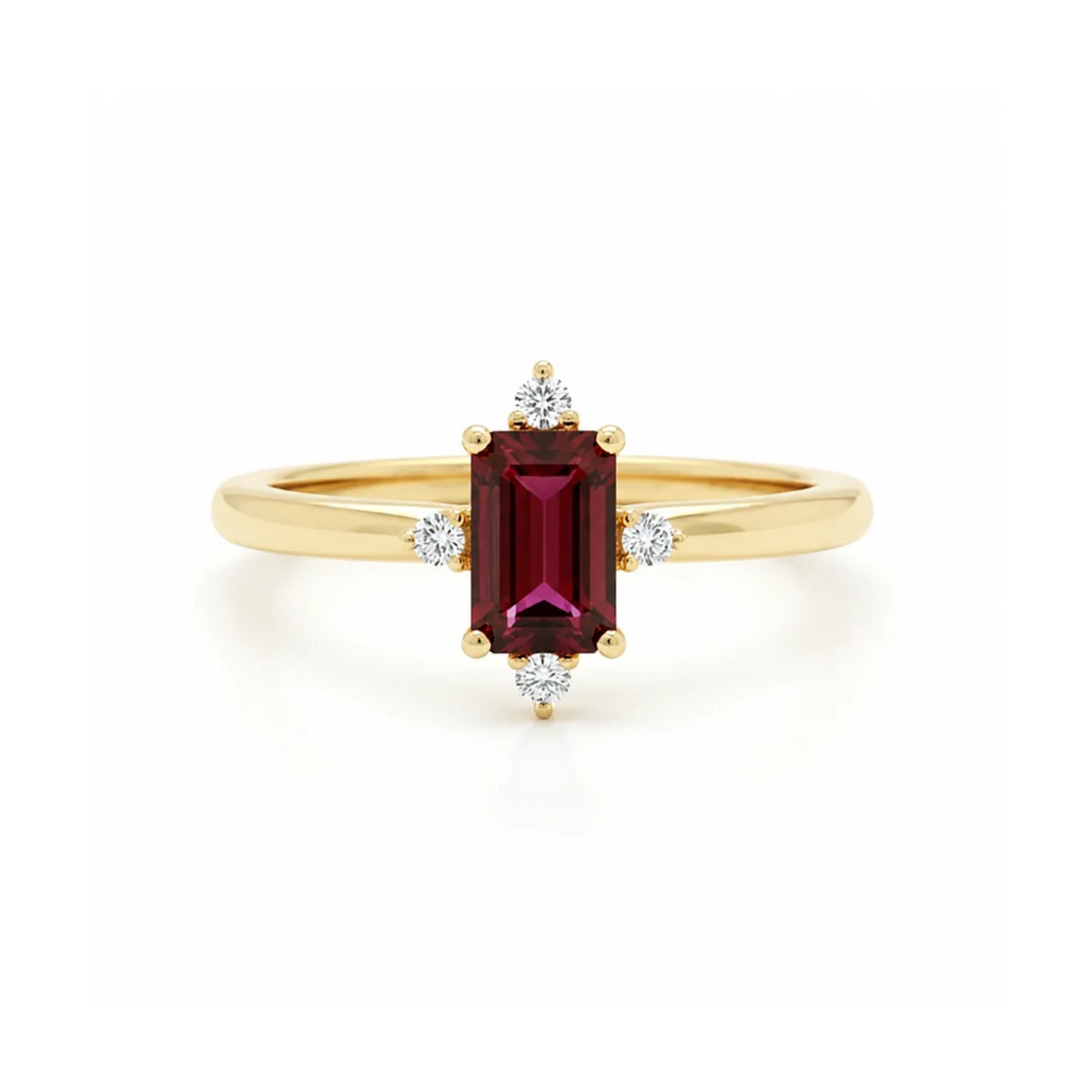 Emerald Cut Garnet Ring With Diamond