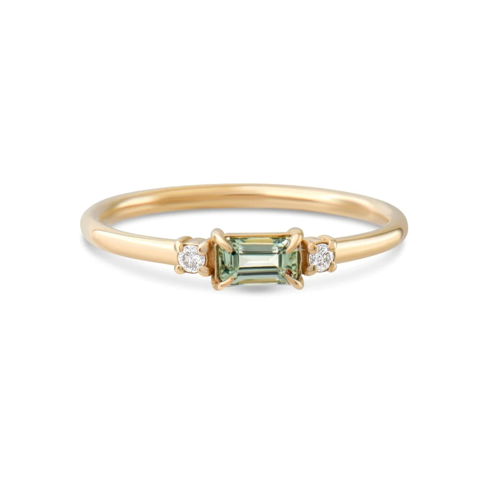 Emerald Cut Green Sapphire & Diamond Ring – Trinity