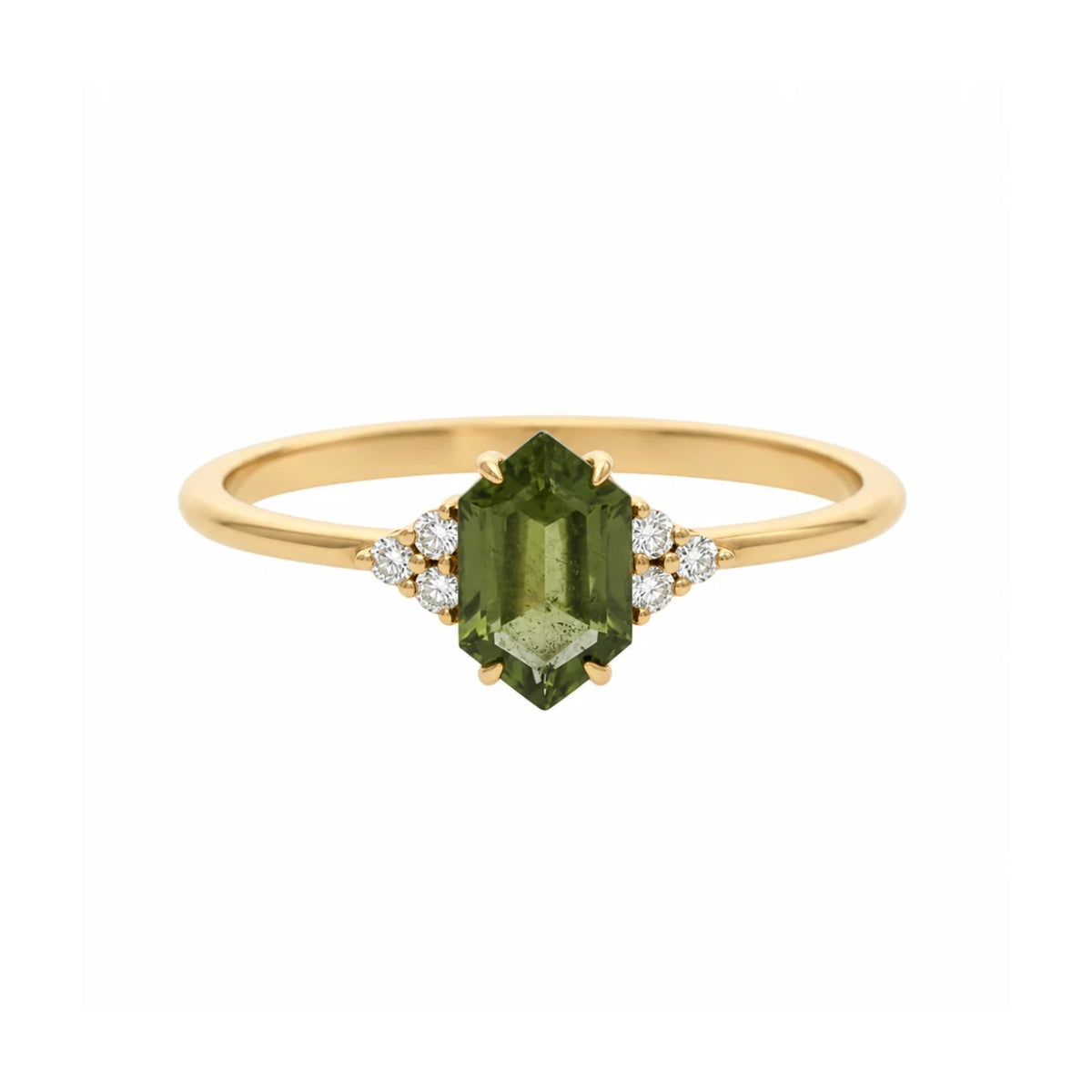 Hexagon Moldavite Engagement Ring With Diamond – Solenne