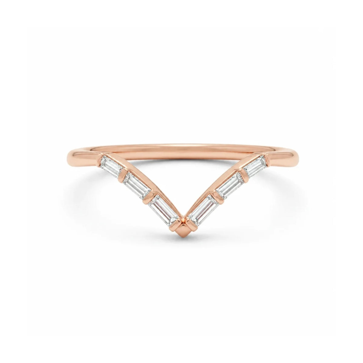 Zakřivený snubní prsten s bagetovými diamanty – 14K zlato