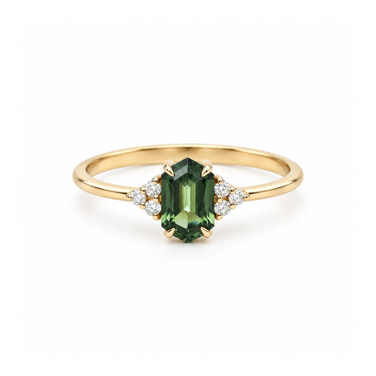 Hexagon Green Sapphire Ring With Diamond - Solenne