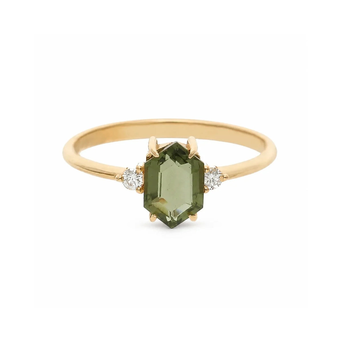Hexagon Moldavite & Diamond Ring – Trinity