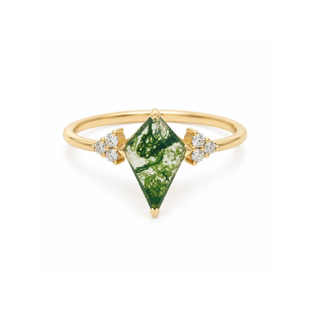 Kite Cut Moss Agate Engagement Ring With Diamond - Solenne