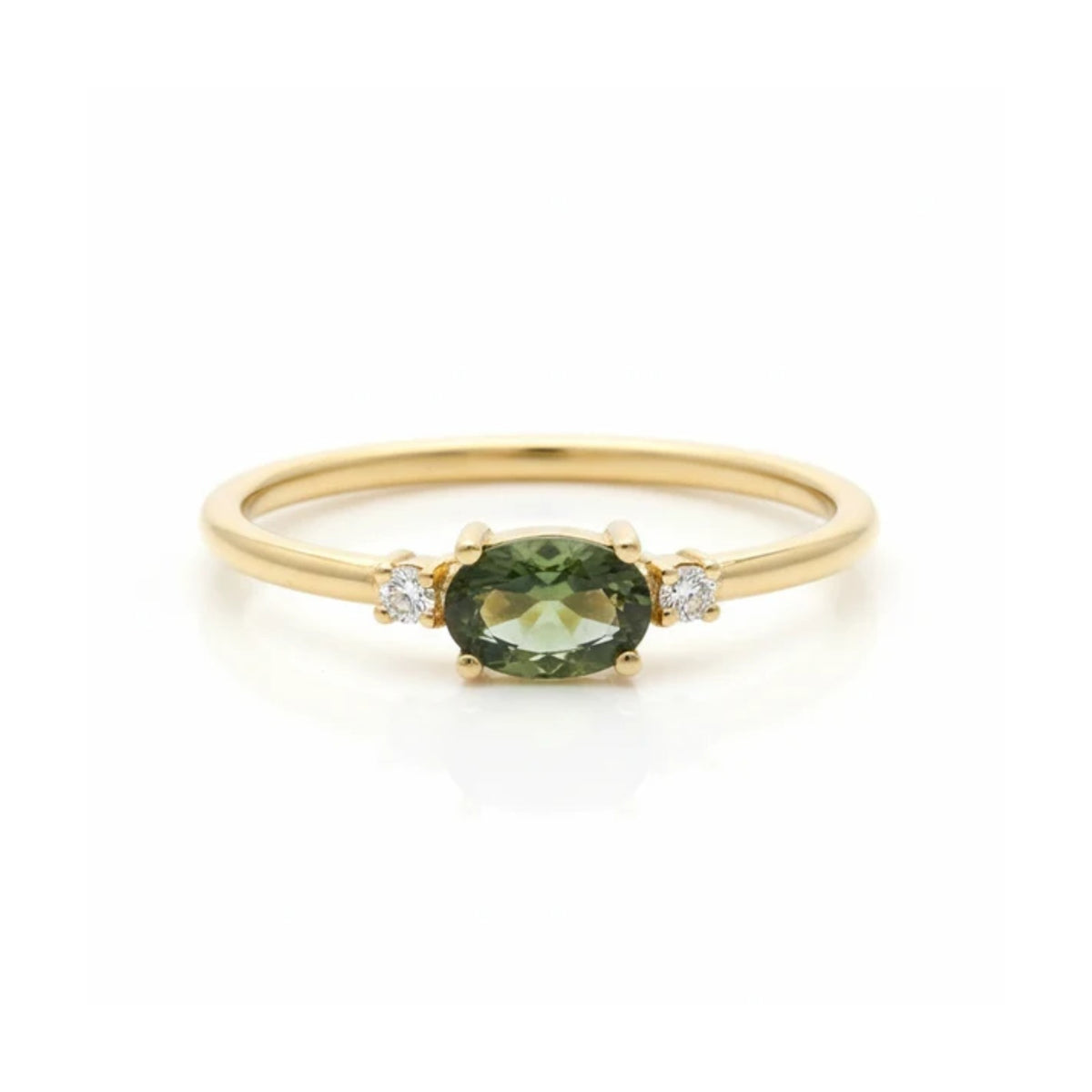 Horizontal Moldavite Ring With Diamond - Trinity