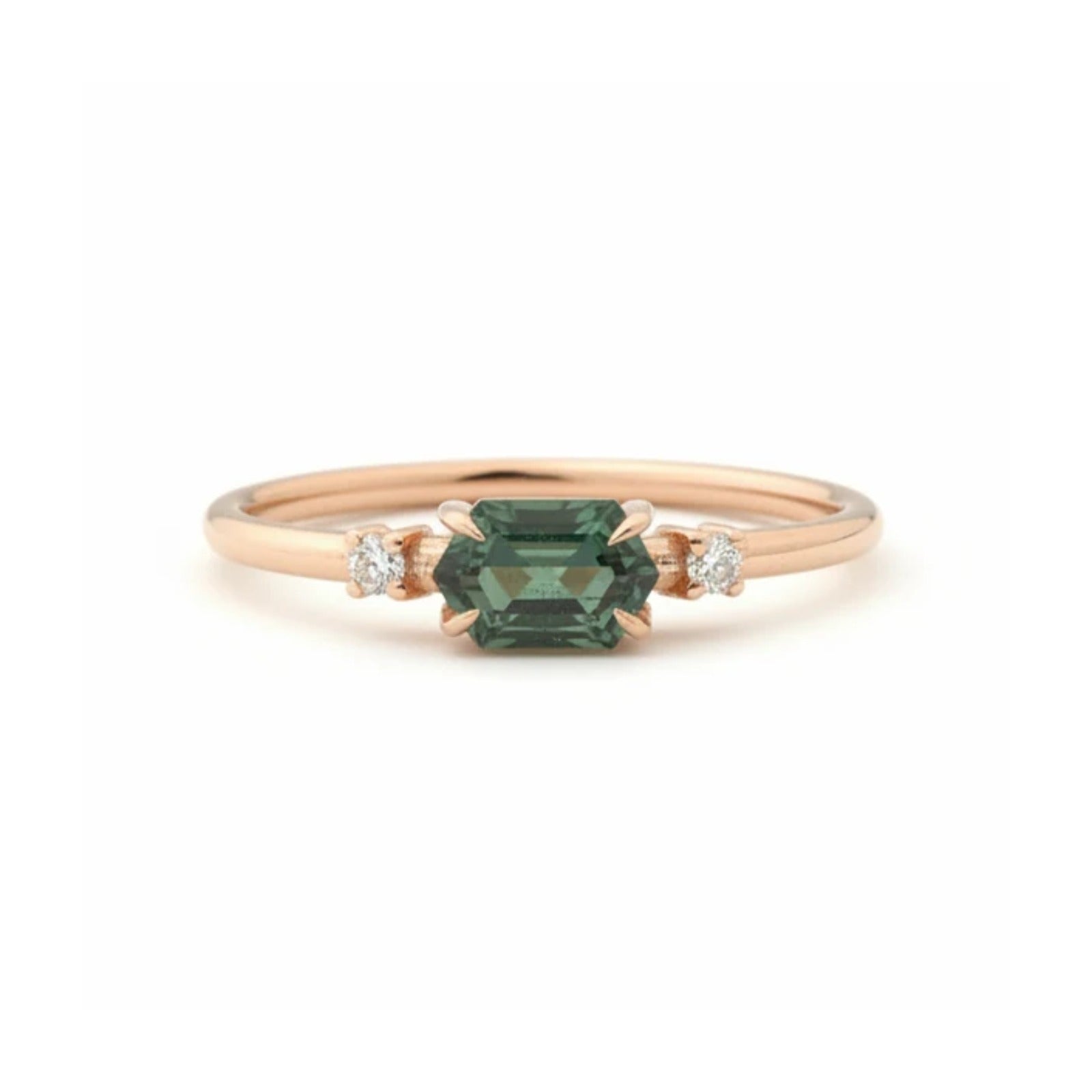 Horizontal Hexagon Green Sapphire Engagement Ring – Trinity