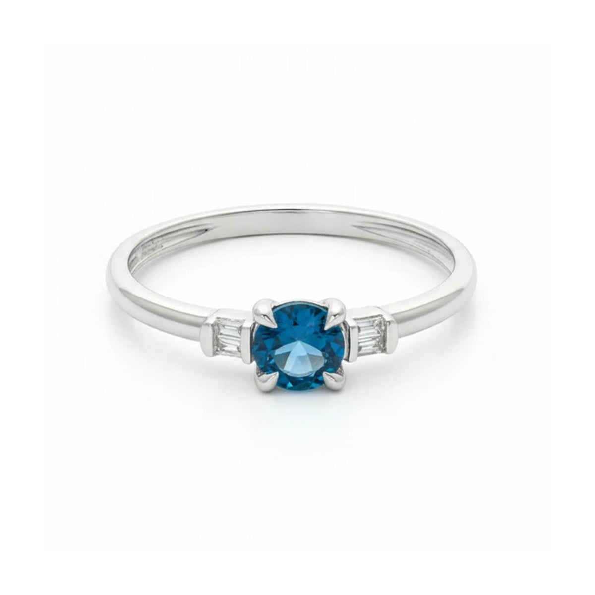 London Blue Topaz 14k Gold Ring with Baguette Diamond