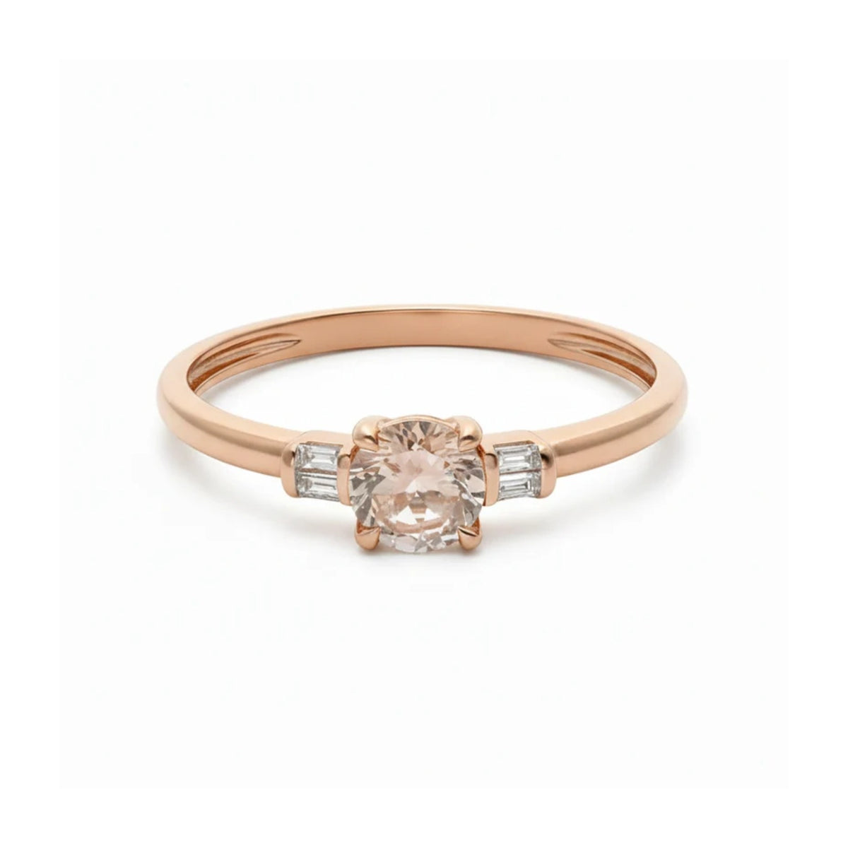 Morganite Ring with Baguette Diamonds