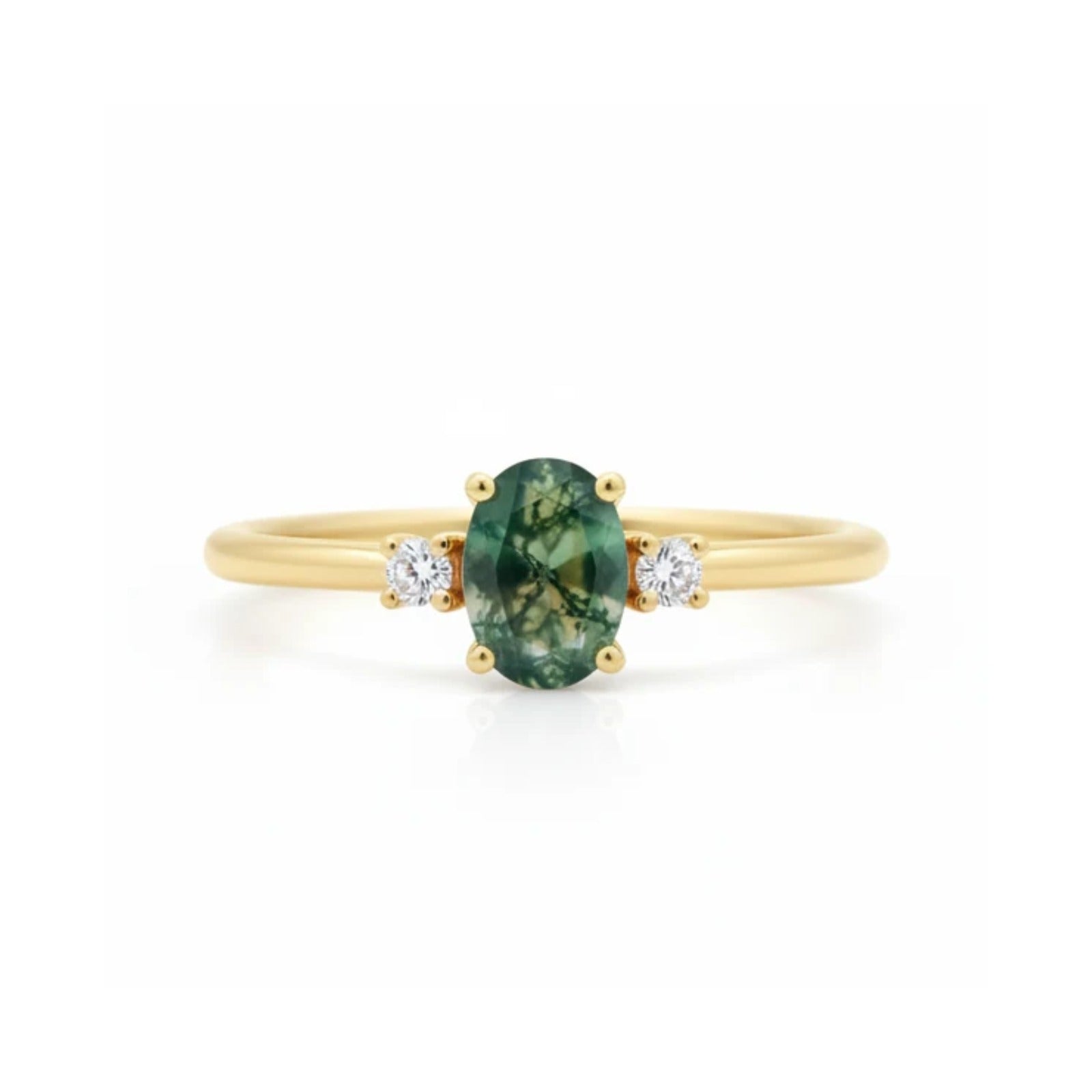 Oval Moss Agate Engagement Ring With Diamond - Trinity