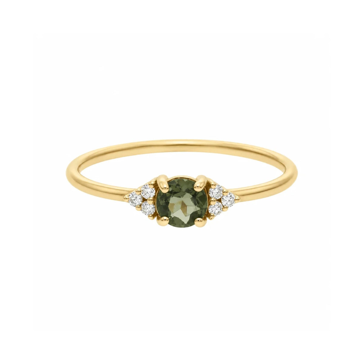 Round Moldavite Ring With Diamond – Solenne