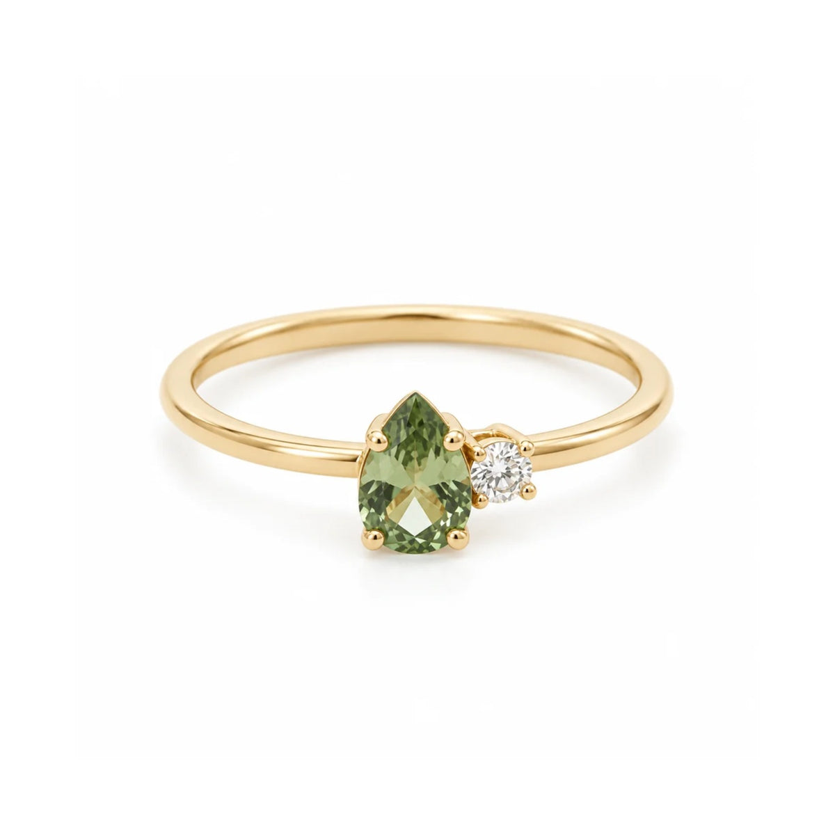 Pear Green Sapphire Engagement Ring With Diamond - Duo