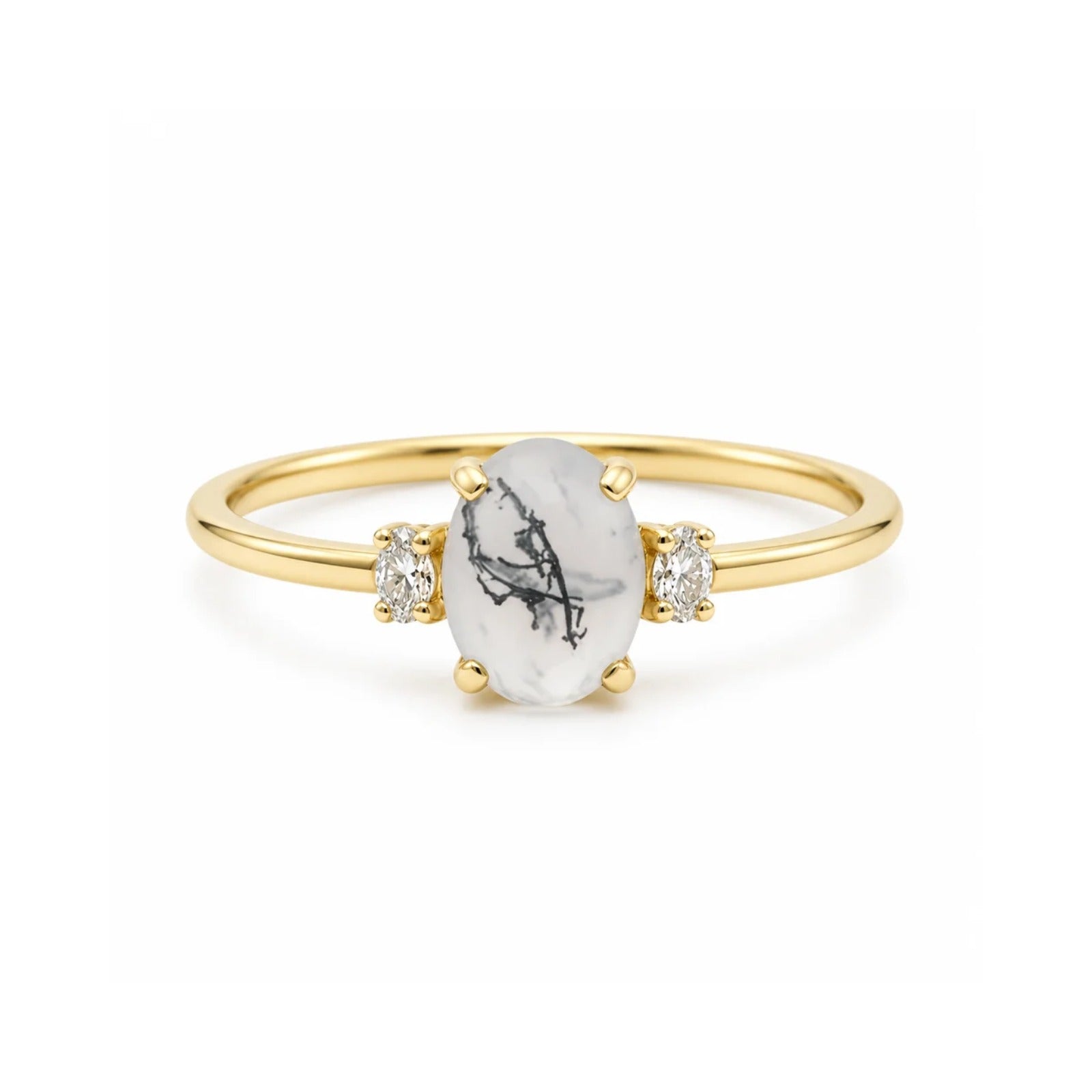 Moosachat und Diamant Ring aus 14 Karat Gold